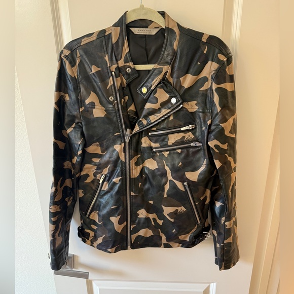 Zara Man Brown Camouflage Moto Jacket - Picture 1 of 6